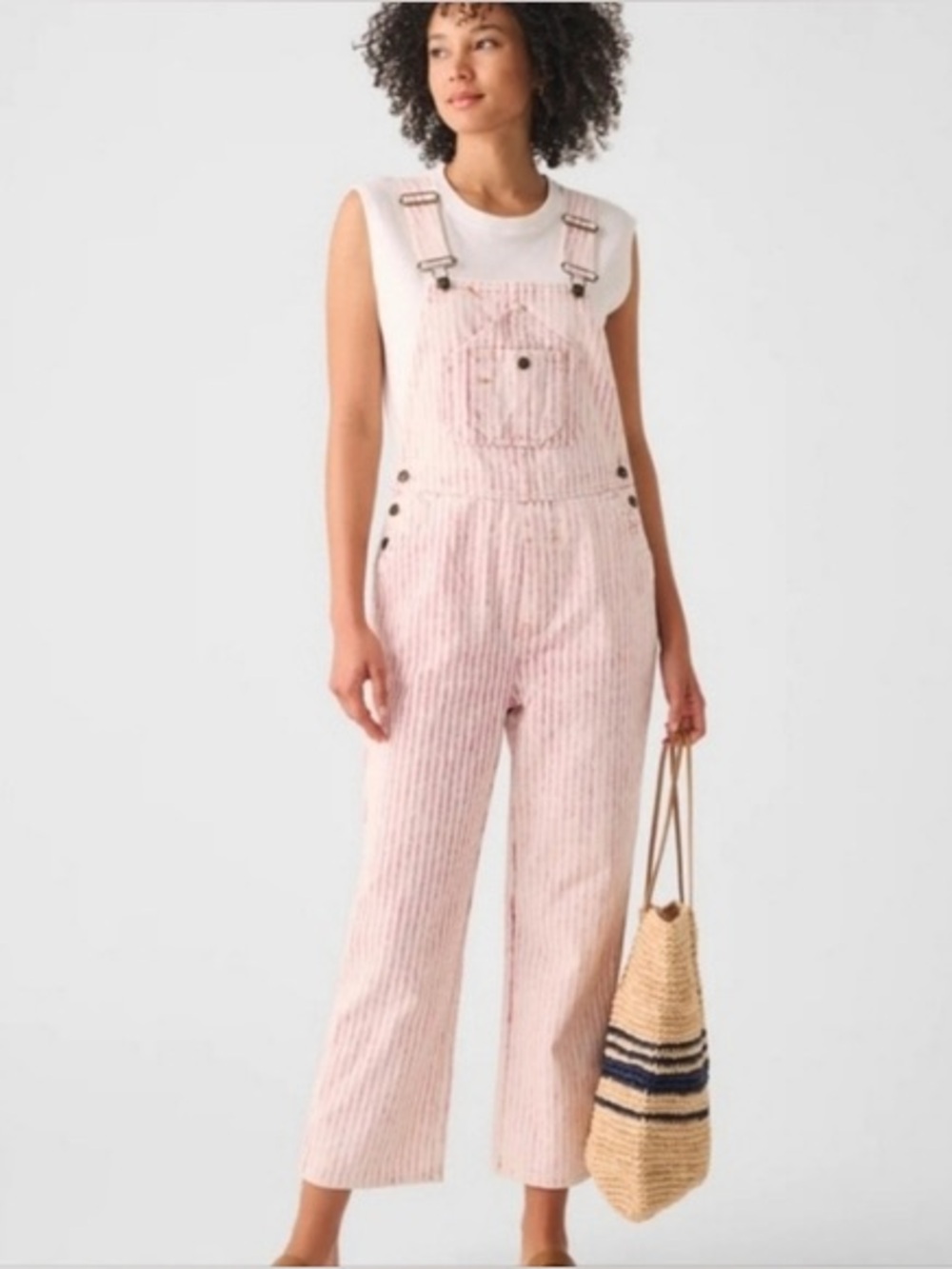 NWOT Faherty carpenter overalls, pink Toosail hickory stripe, medium